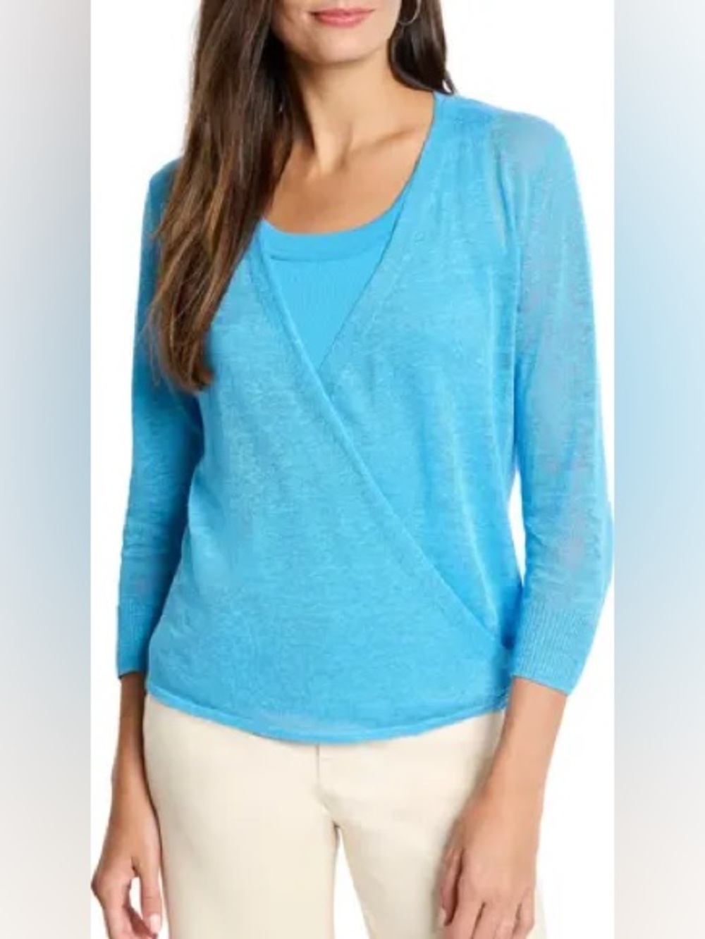 NWT sz PL Nic + Zoe 4 way linen blend convertible cardigan in blue jewel teal